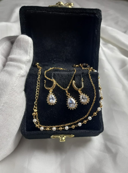 Elegant Crystal Jewelry Set – Earrings, Necklace & Anklet with Box(Limited Stock)