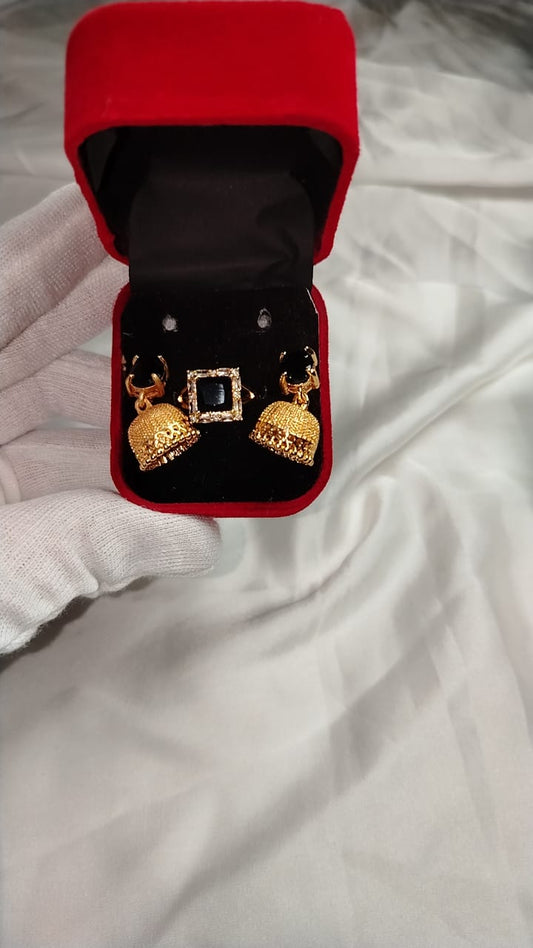 Elegant Jhumki Earrings & Matching Ring with Gift Box